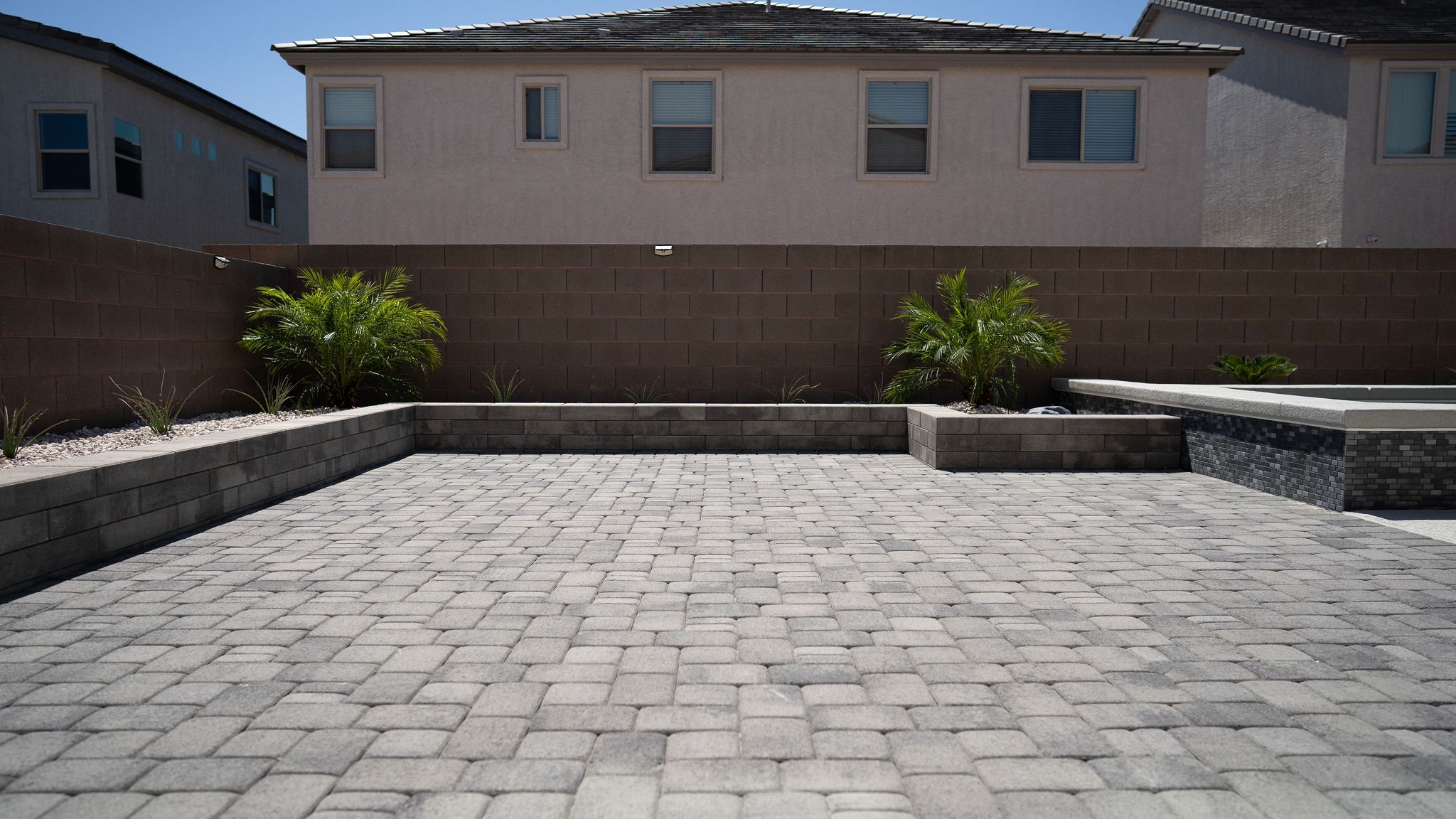 Pavers Decorative pavers, Residential Landscape Enhanced with Synthetic Grass Installation