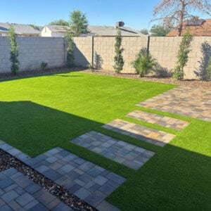 artificial turf installation and pavers for yards by rock n block